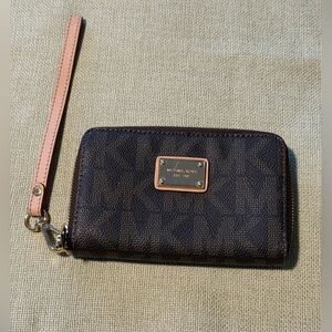 Michael Kors Dark Brown Wristlet with Tan Strap